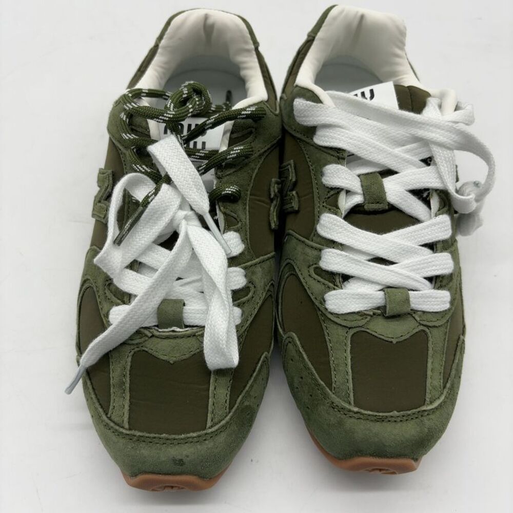 Miu Miu. Olive Suede Nylon Sneakers